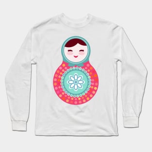 Russian dolls matryoshka (background, pink and blue colors) Long Sleeve T-Shirt